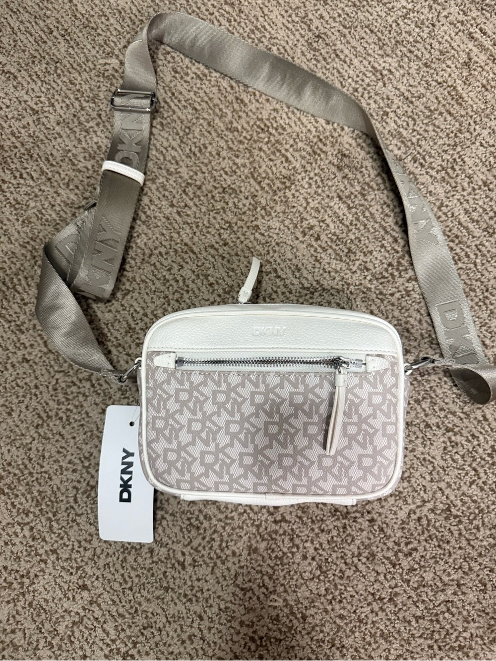 DKNY Pink Beige Logo Crossbody Bag with Branded Strap